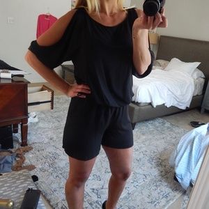 Black Silky Romper w/ Cut-Out Sleeves NWT
